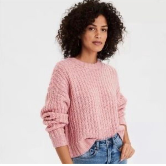 American Eagle | Pale Pink Slightly Cropped Chunky Cozy Crewneck Sweater Size XS - Picture 1 of 8